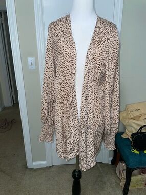 Leopard Print Open-Front Women’s Cardigan Sweater - Beige